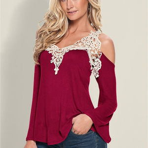 Venus RED Crochet Bell Sleeve Top, Size Med